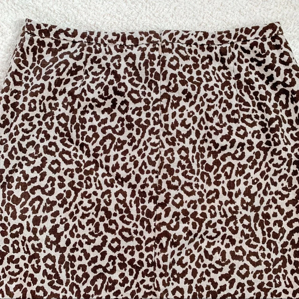 NWT J Crew No 2 Linen Pencil Skirt in Safari Cat Leopard Print Size 8P